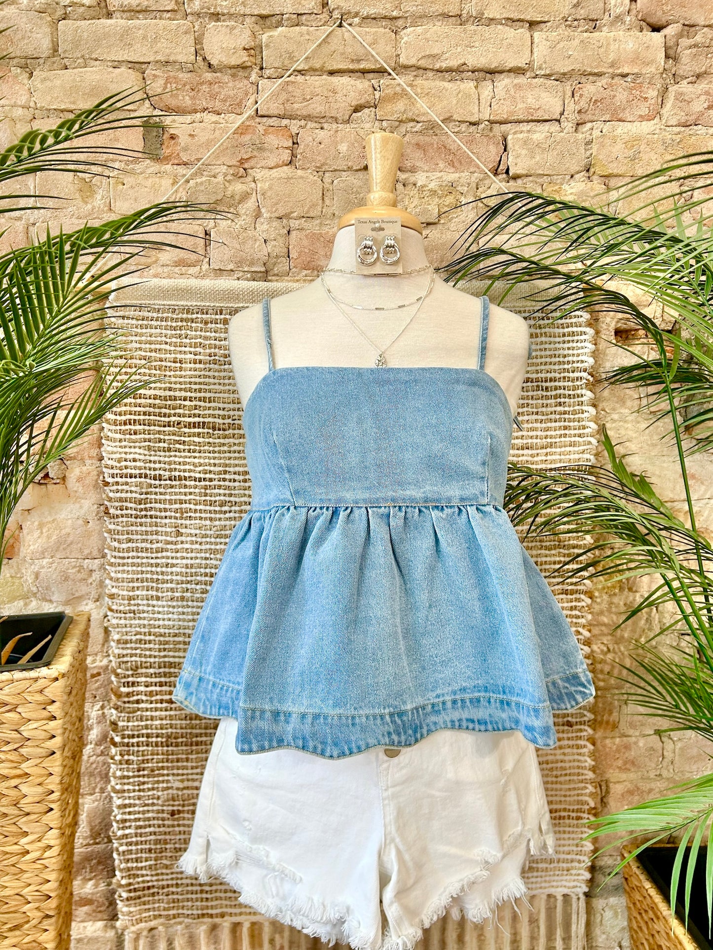 On Shore Time Scalloped Light Denim Top