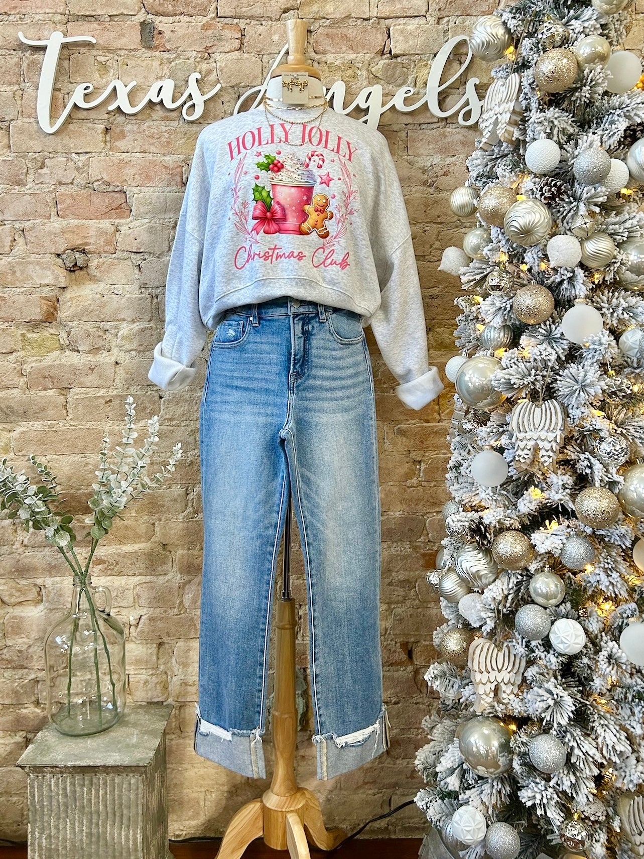 50% Off - Holly Jolly Christmas Club Grey Cropped Sweatshirt