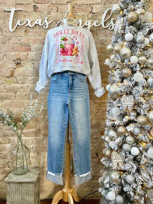 50% Off - Holly Jolly Christmas Club Grey Cropped Sweatshirt