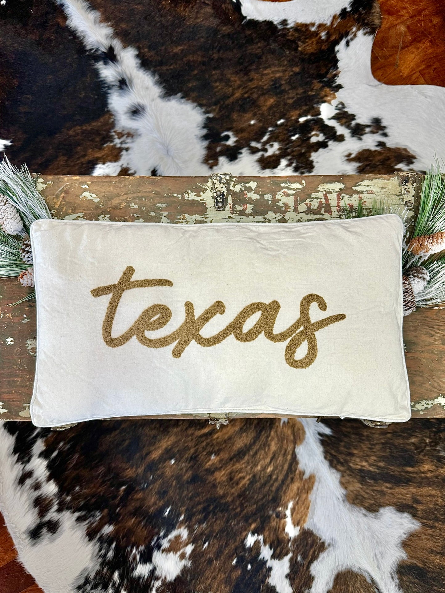 Taupe Embroidered Texas Pillow