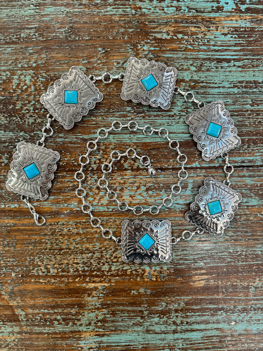 Square Turquoise Silver Concho Belt