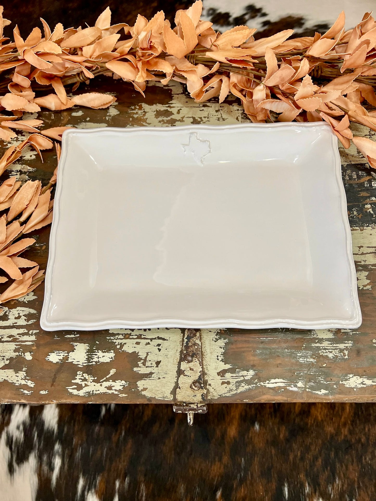Small White Square Texas Platter