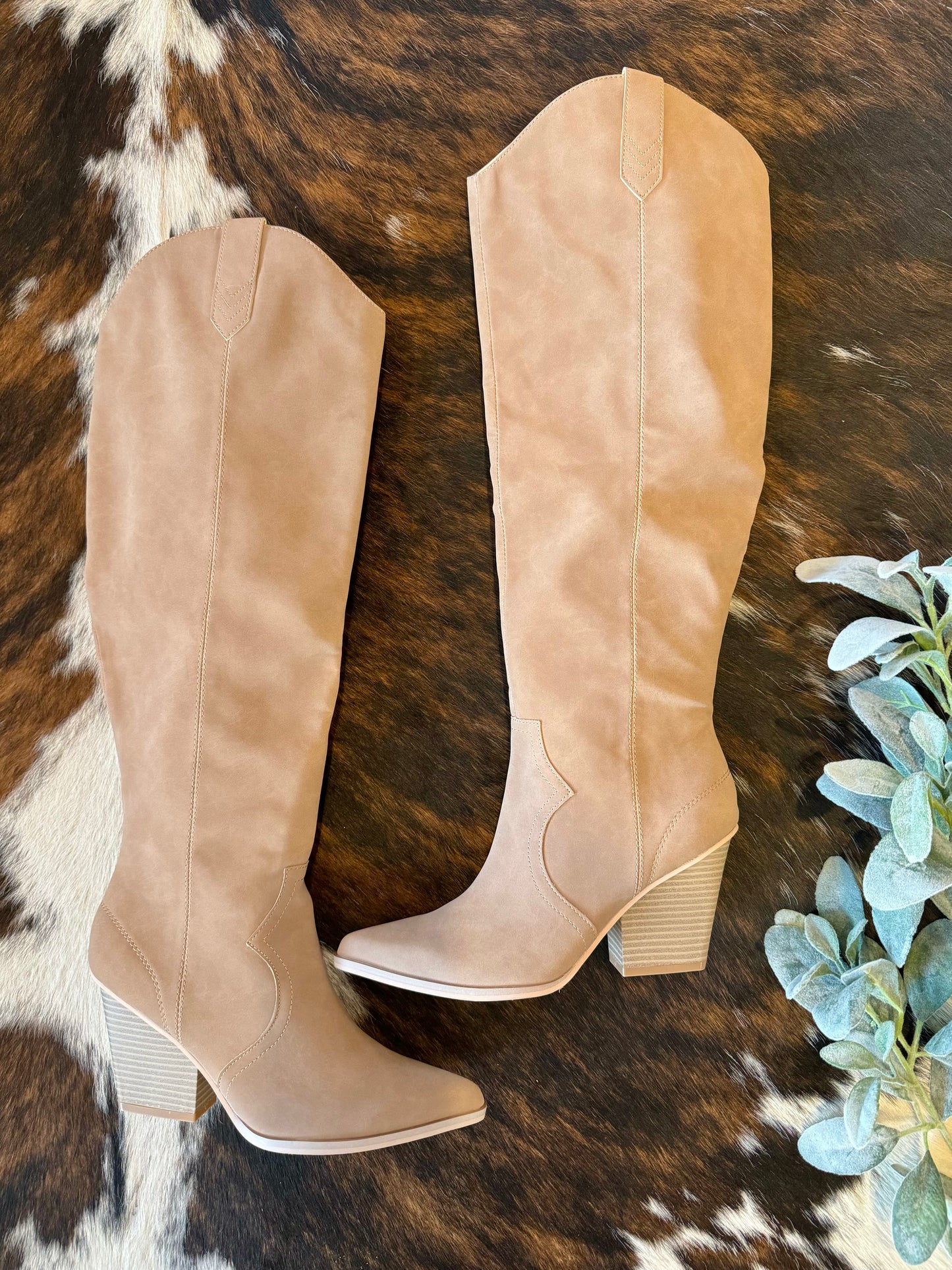 Tell Me About It Taupe Knee High Boots