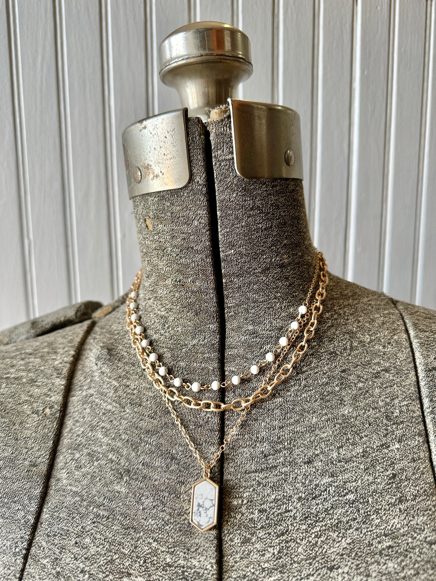 White & Gold Layered Necklace