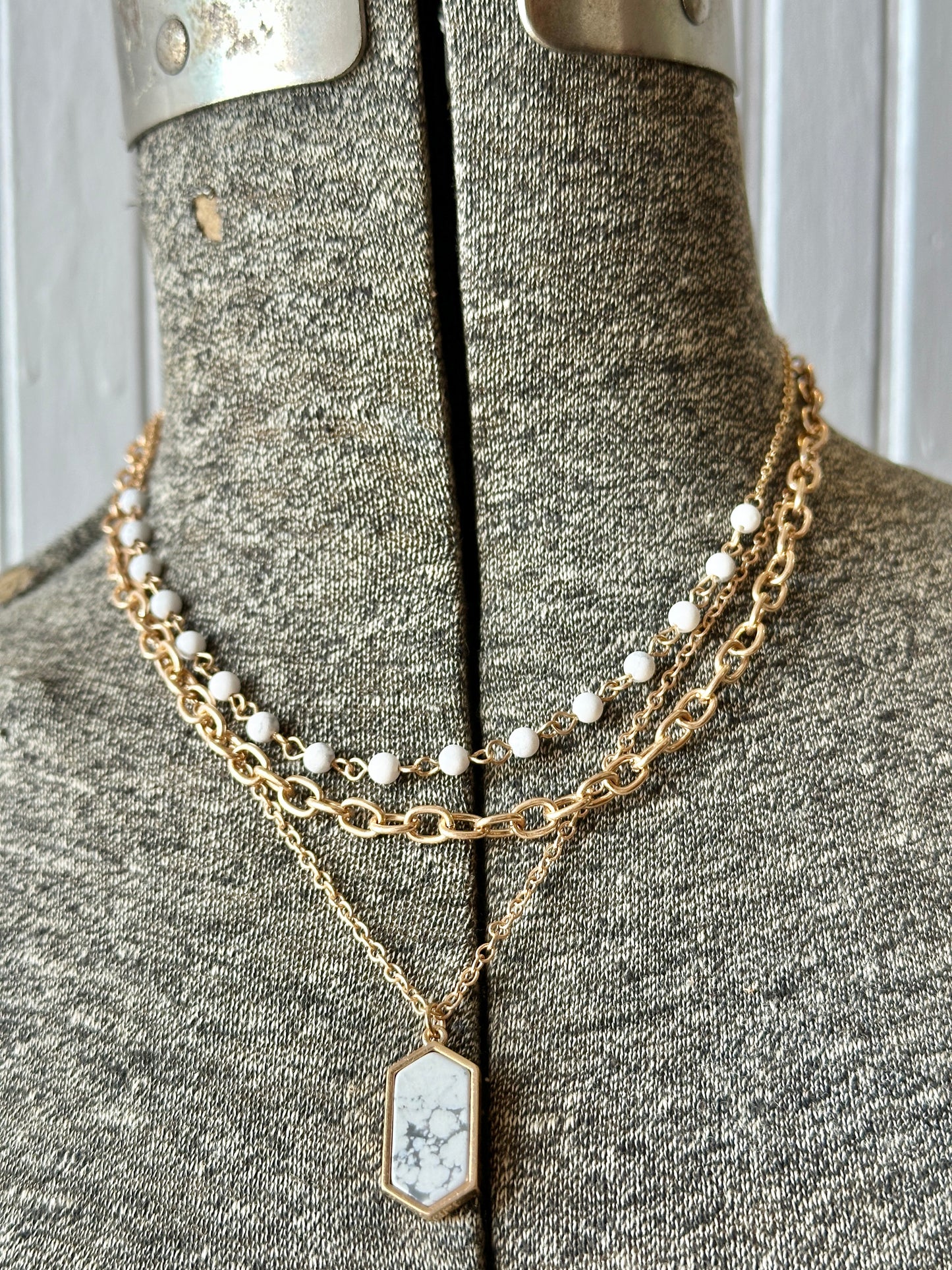 White & Gold Layered Necklace