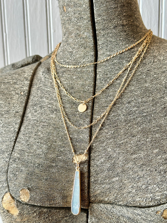 Blue Rose Quartz Gold Layered Necklace