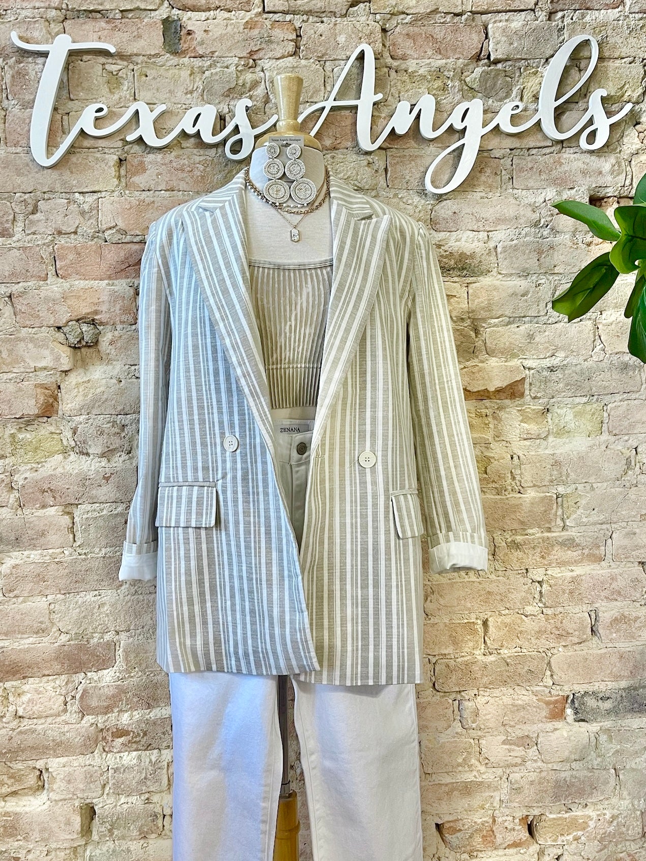 Could've Been You Striped Taupe Blazer