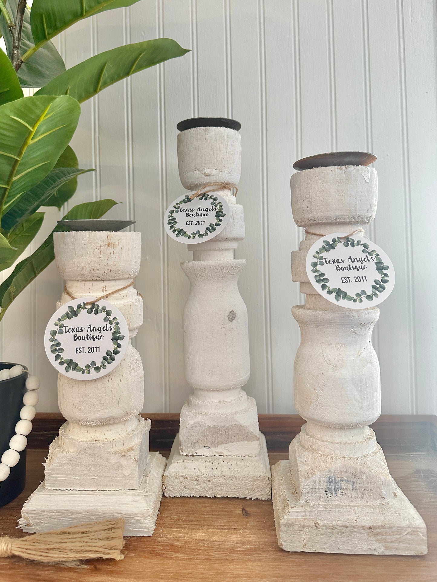 White Wooden Candle Holders
