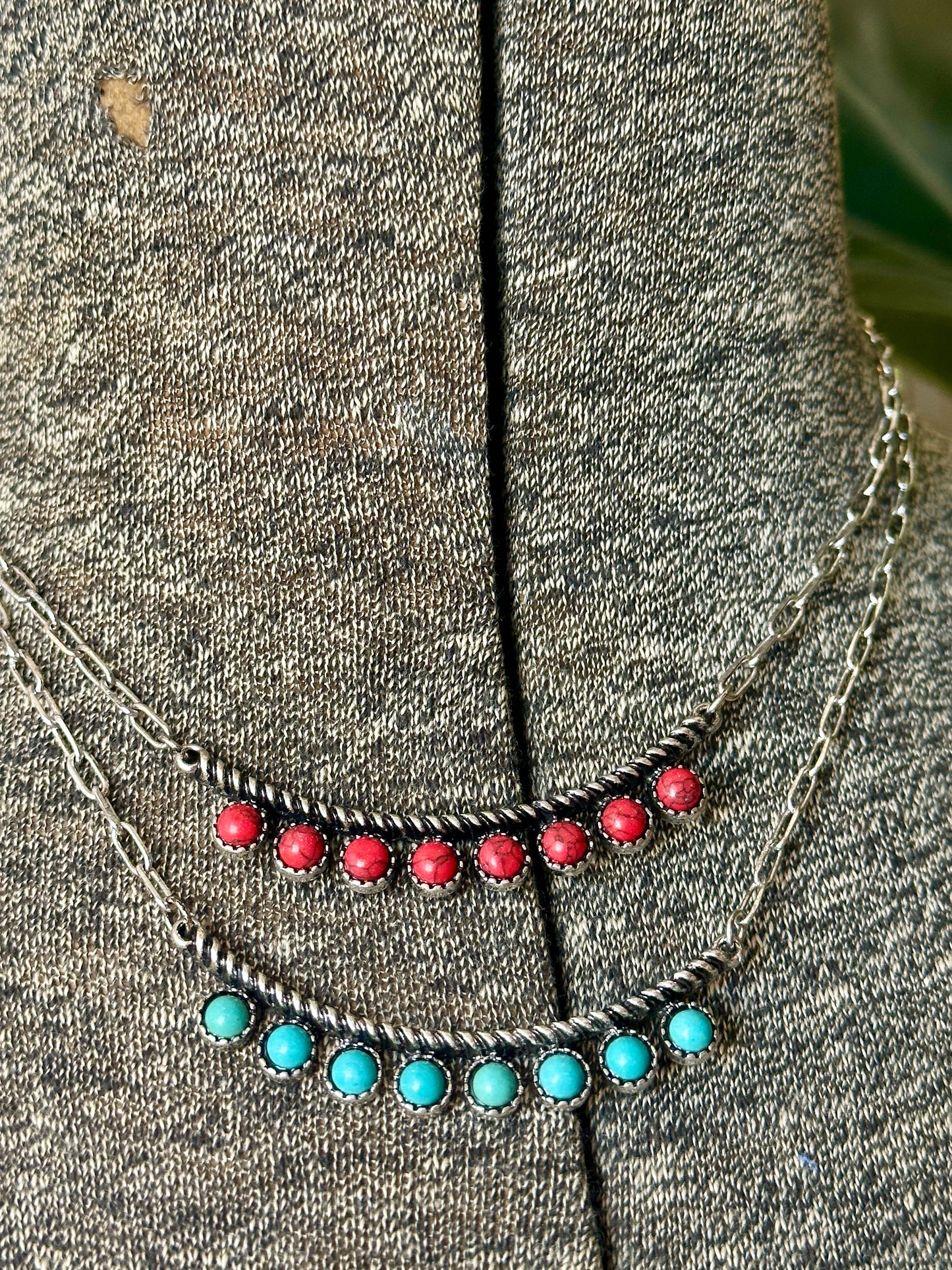 Turquoise & Red Bar Necklaces