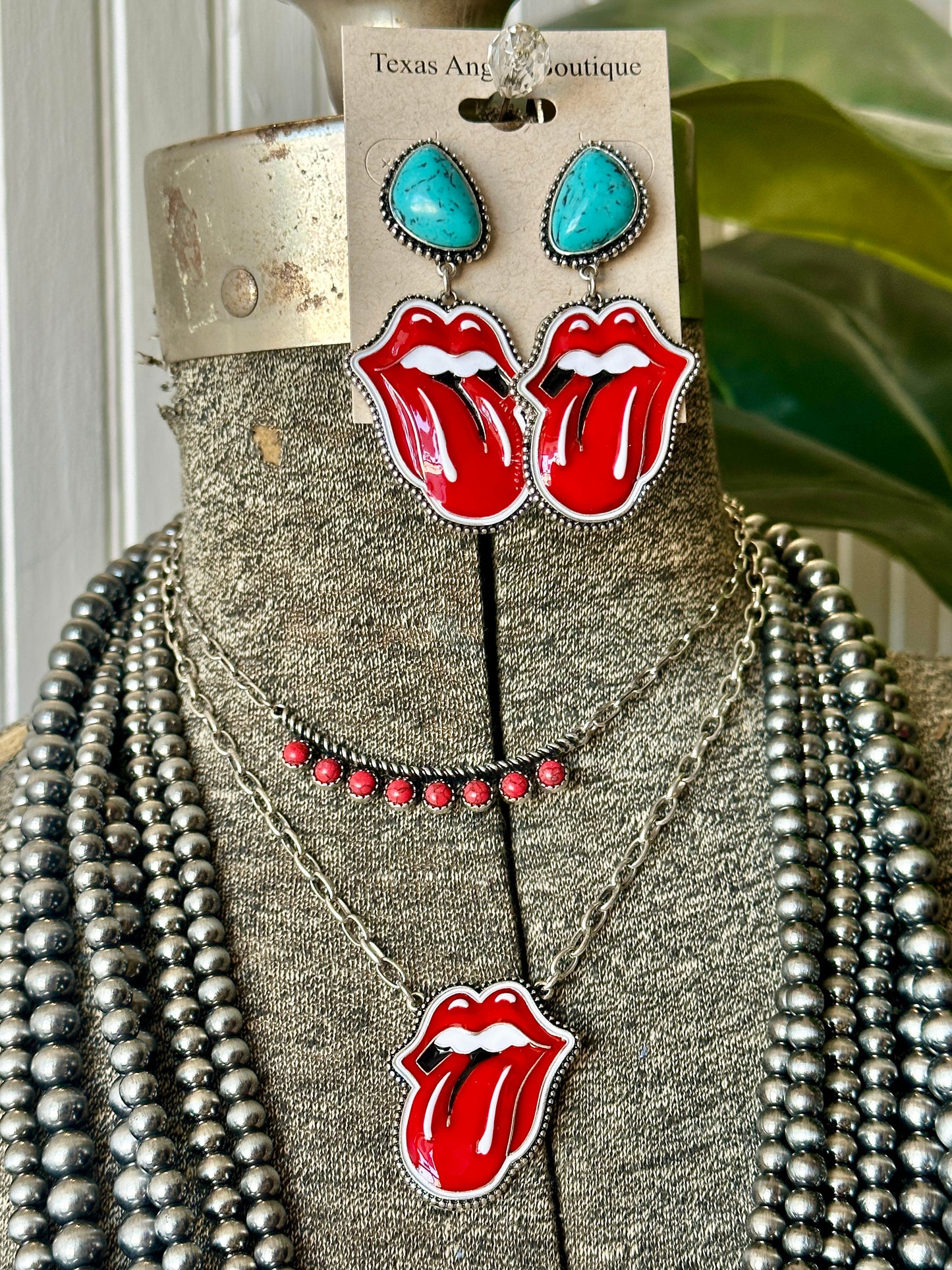 Turquoise & Red Bar Necklaces
