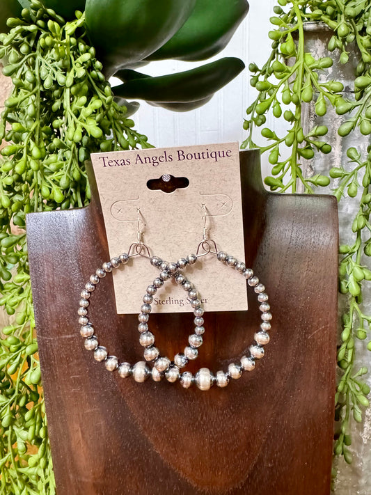 Sterling Silver Navajo Pearl Hoop Earrings