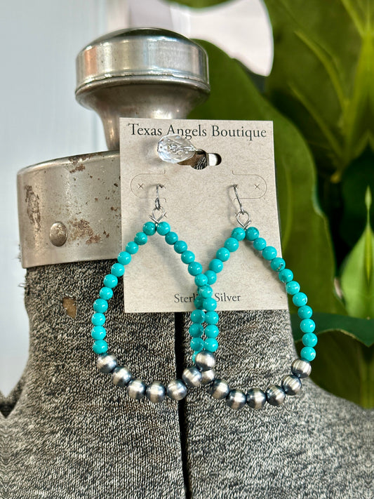 Genuine Turquoise & Sterling Silver Navajo Pearls Earrings