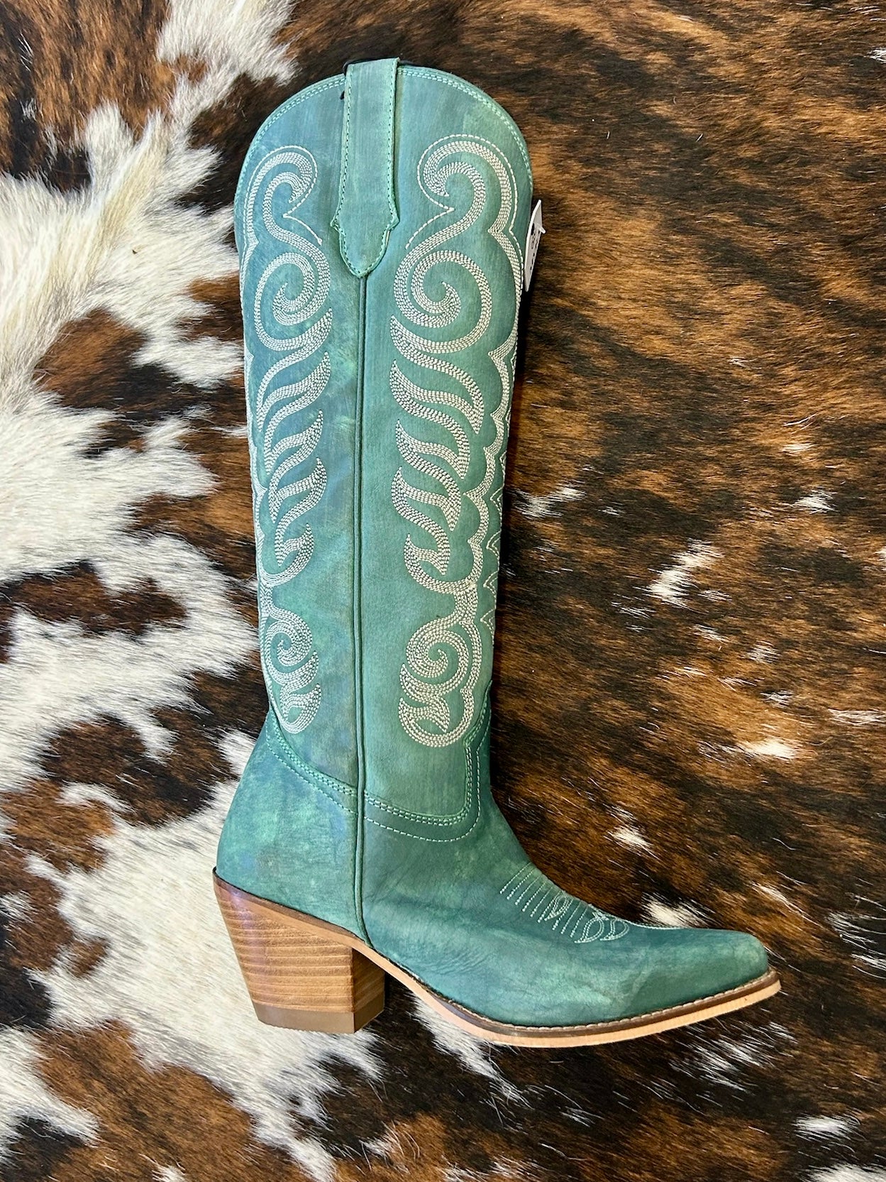 MYRA Teal Embroidered Leather Boots