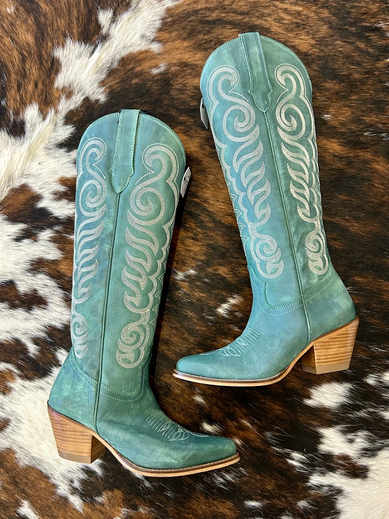 MYRA Teal Embroidered Leather Boots