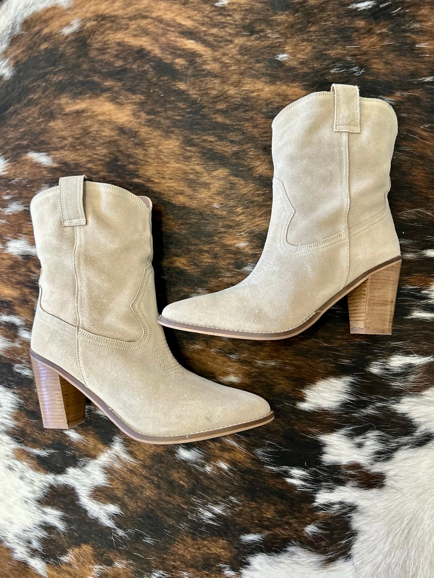 MYRA Suede Leather Ivory Booties