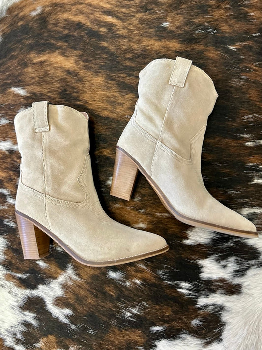 MYRA Suede Leather Ivory Booties