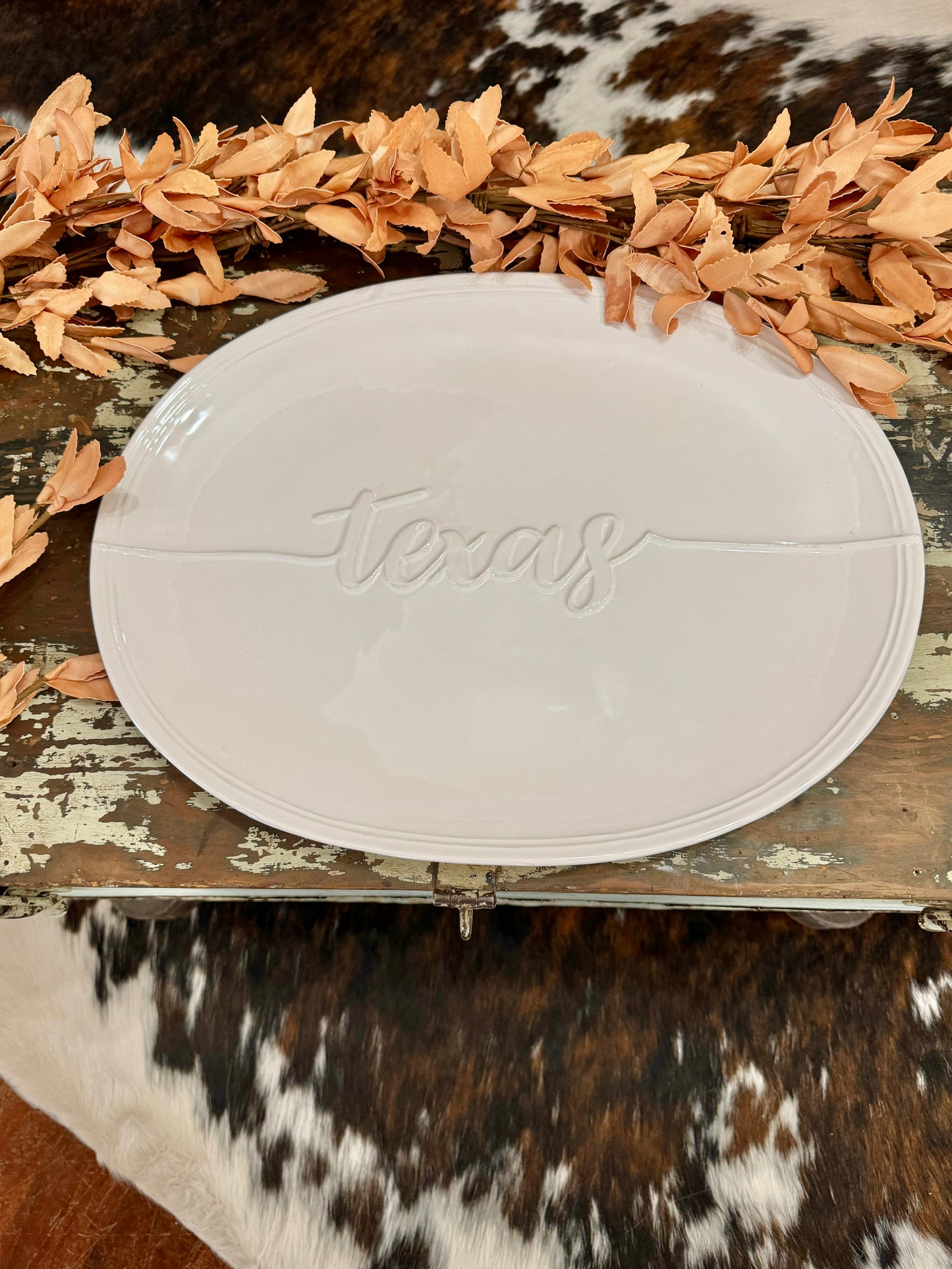 White Oval Texas Platter