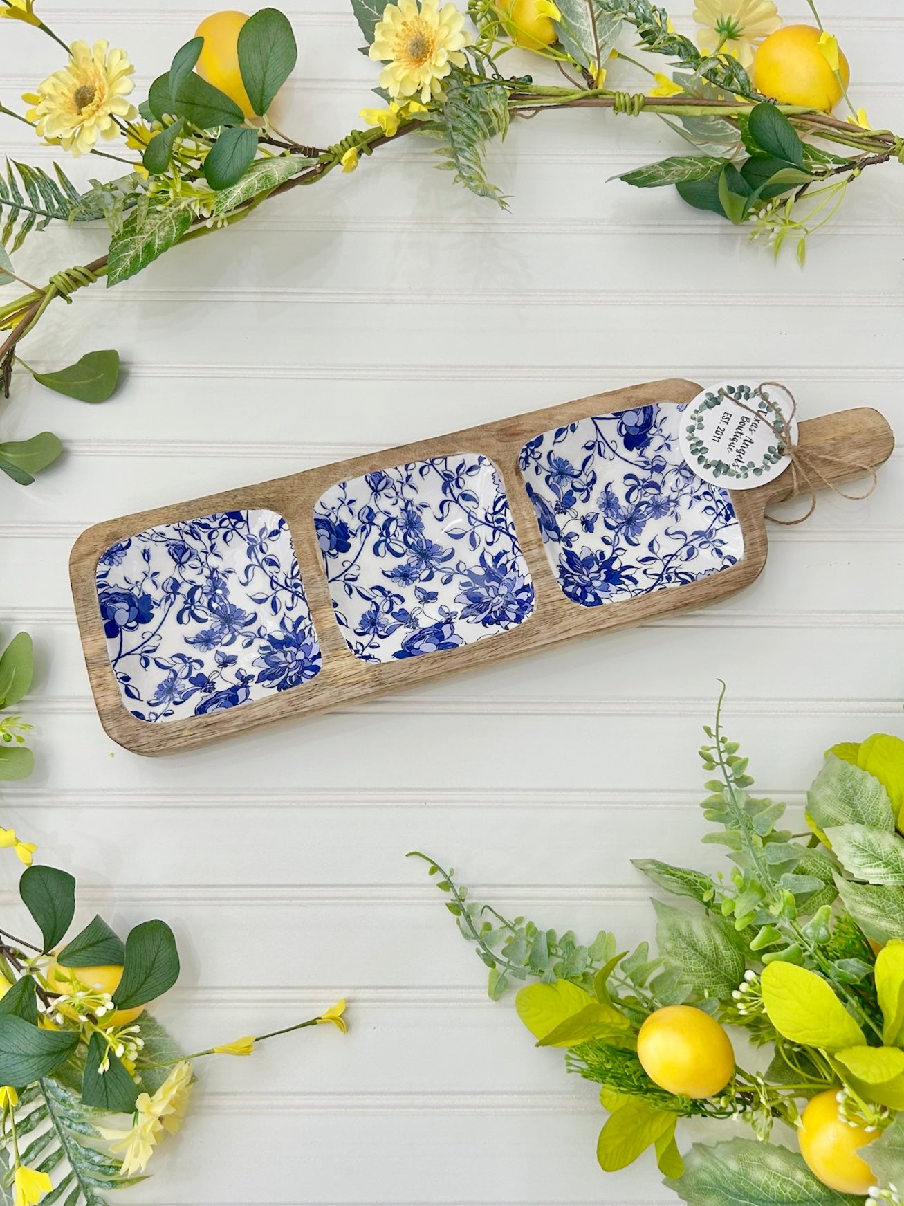Blue Willow Wooden Serving Trey
