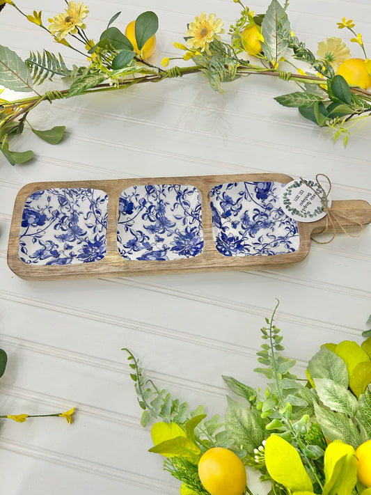 Blue Willow Wooden Serving Trey