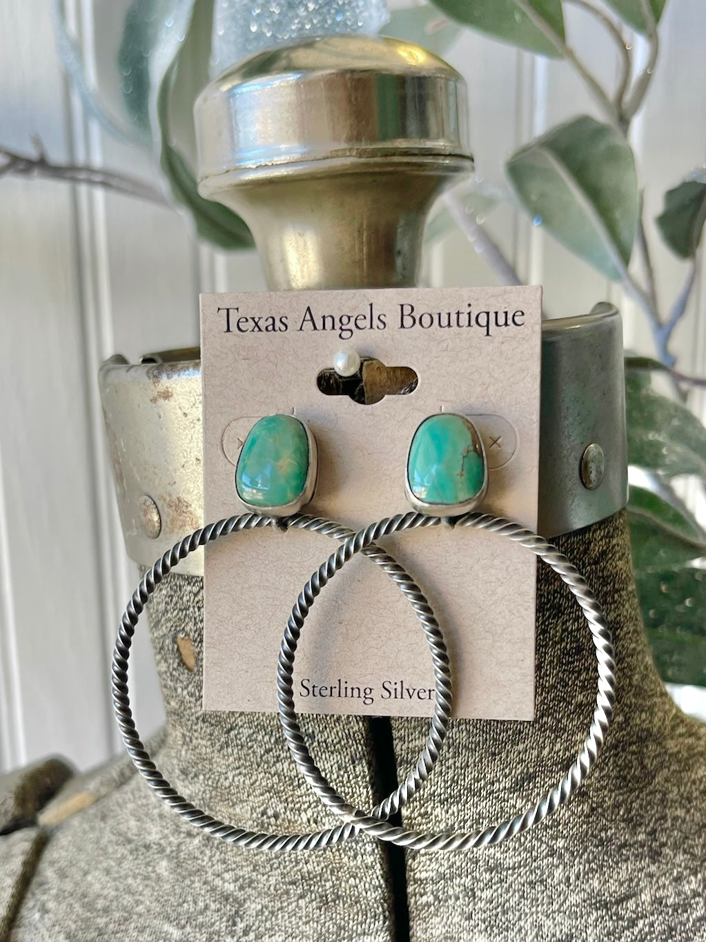Sterling Silver & Genuine Turquoise Hoop Earrings