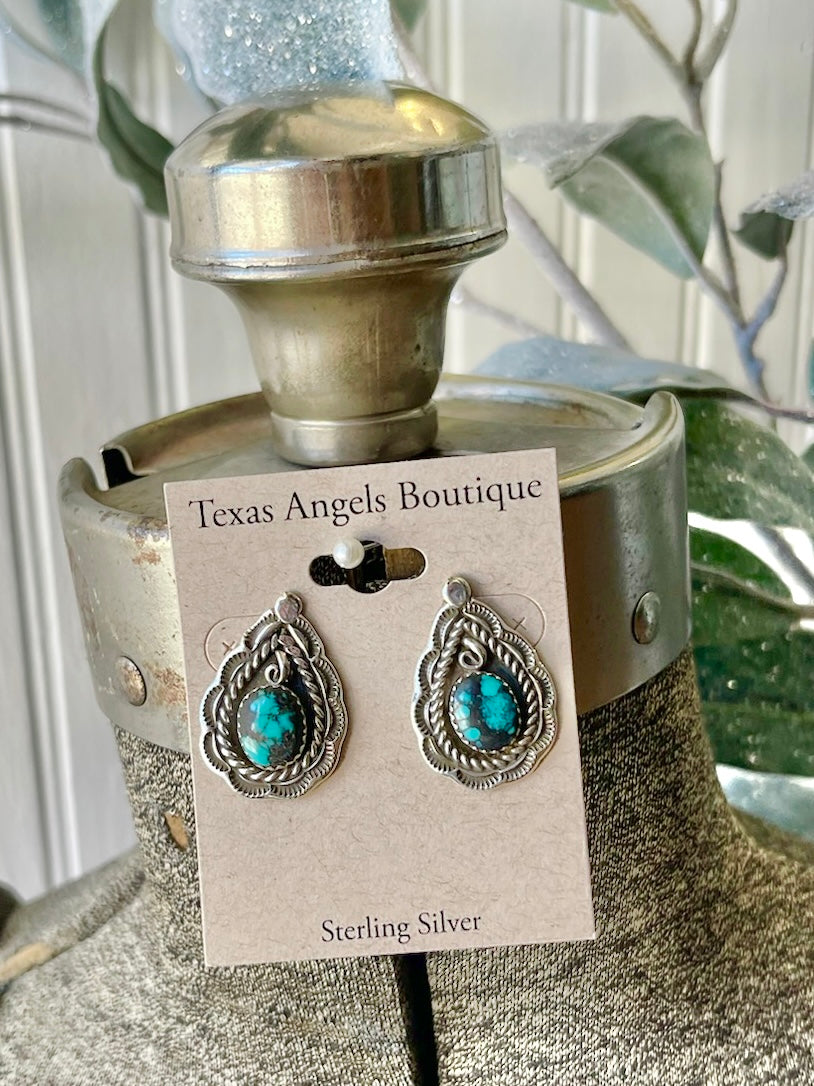 Sterling Silver & Genuine Turquoise Teardrop Studs