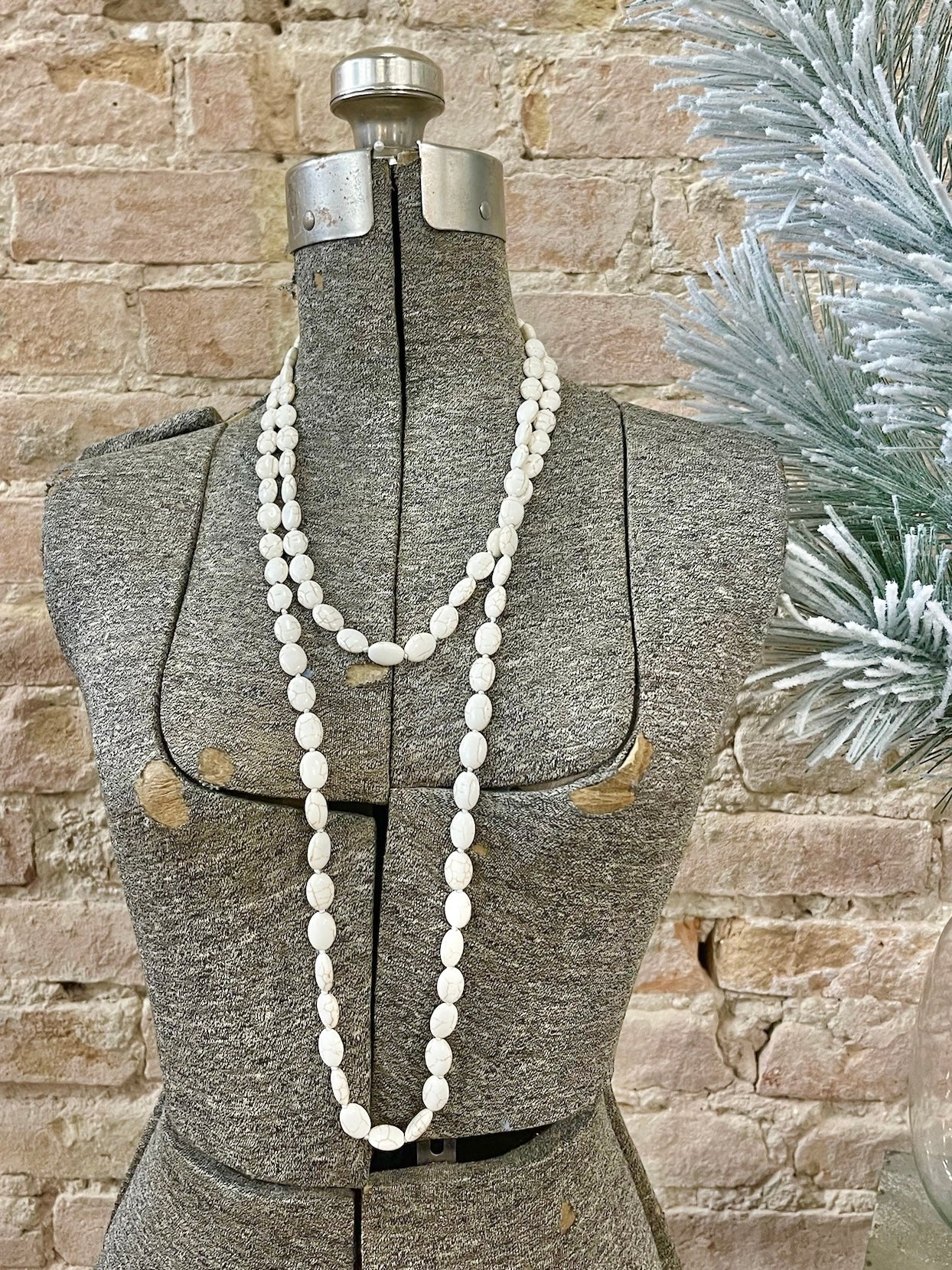 White Single Strand Stone Necklace