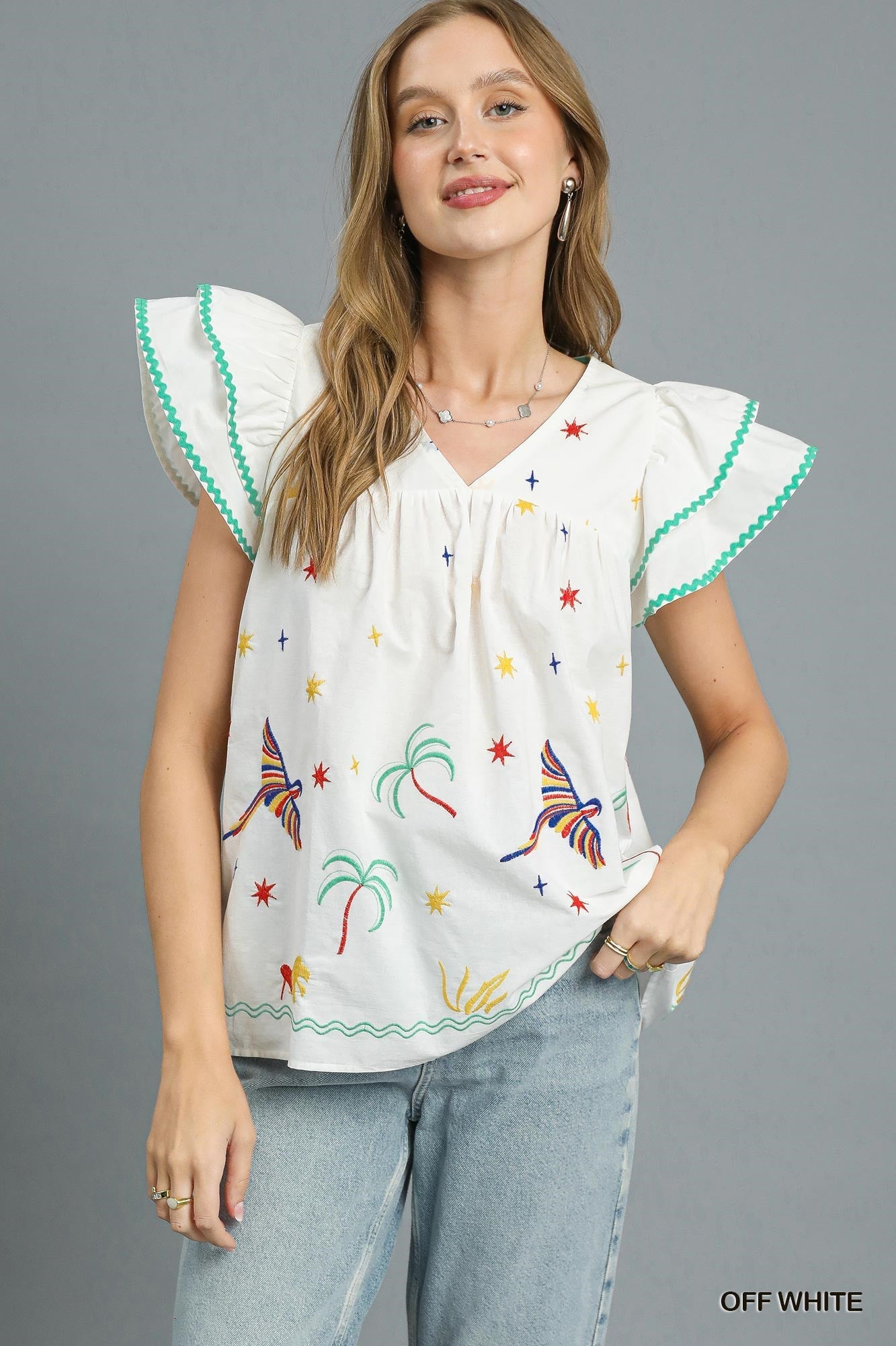 40% Off - Ocean Front Property Off White Embroidered Blouse