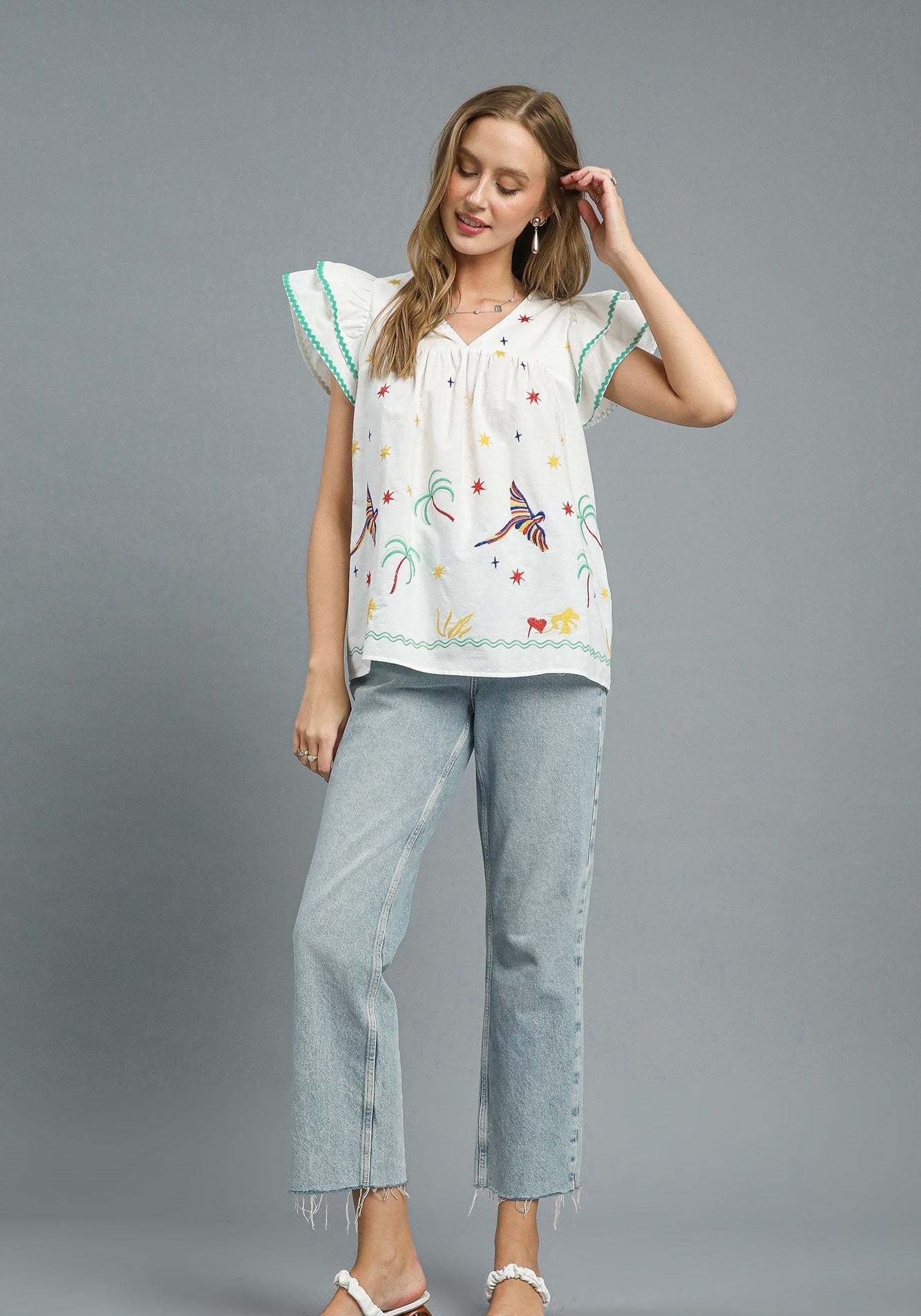 40% Off - Ocean Front Property Off White Embroidered Blouse