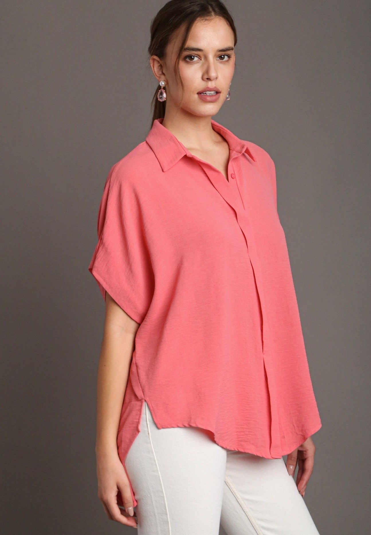 40% Off - Call Me Later Coral Collared Blouse