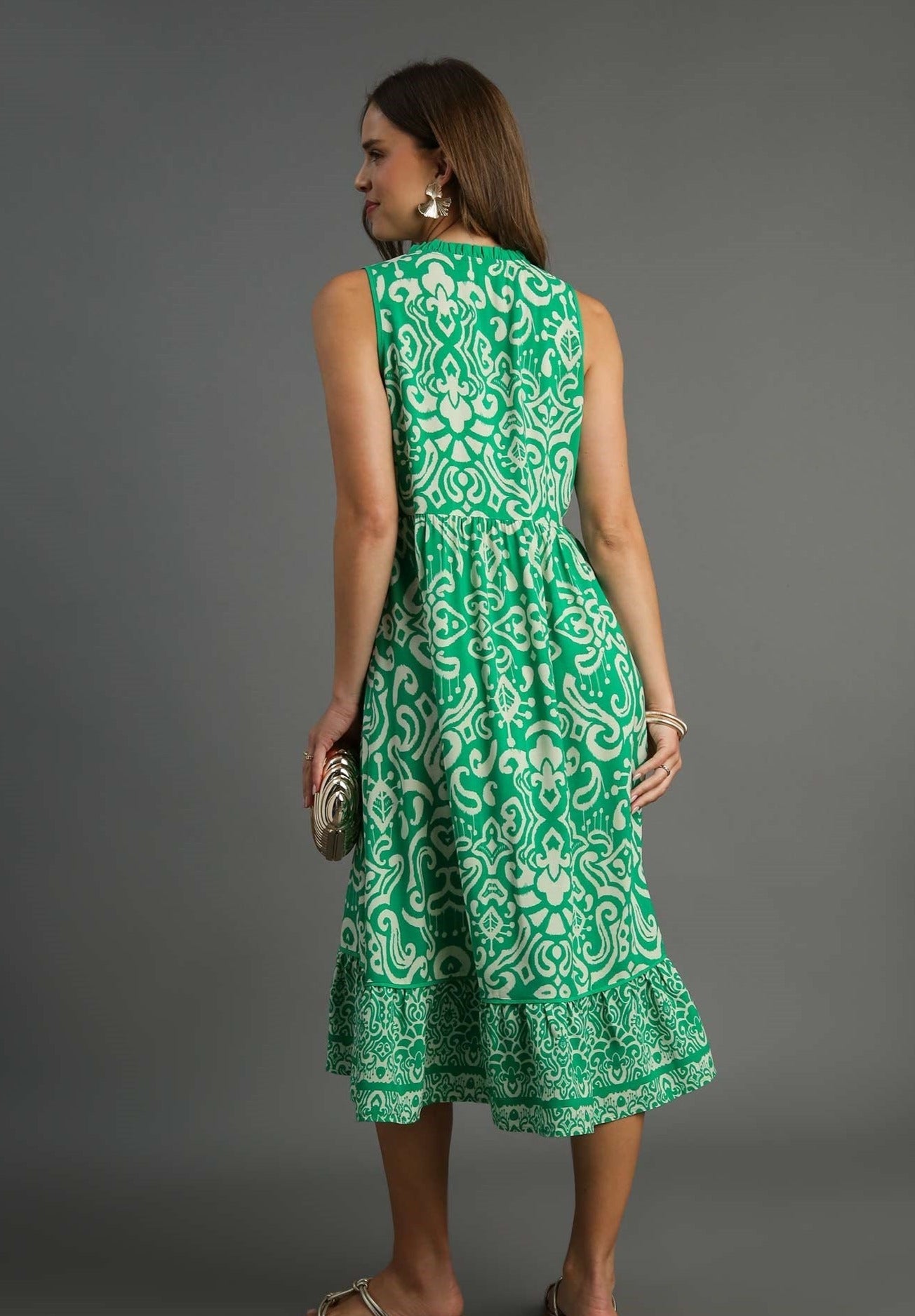 40% Off - Girls Just Wanna Have Fun Green Printed Maxi