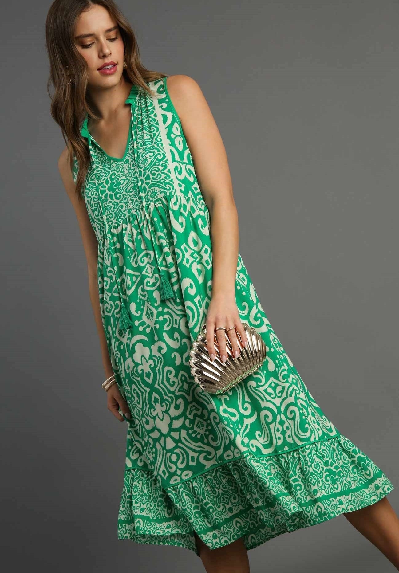 40% Off - Girls Just Wanna Have Fun Green Printed Maxi