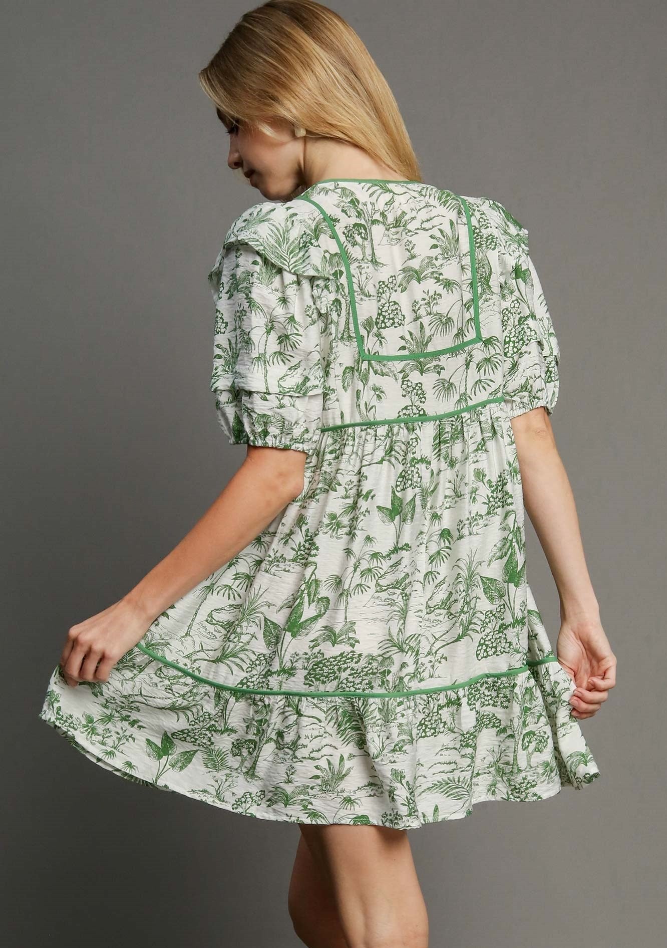 Vintage Cottage Green Printed Dress