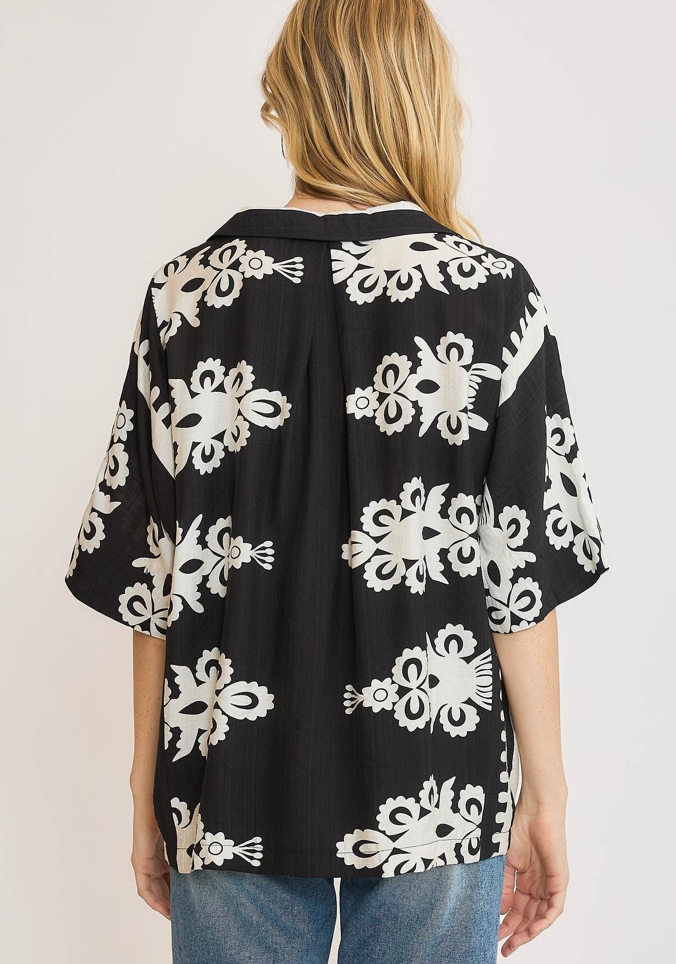 At Your Pace Black Boho Print Blouse