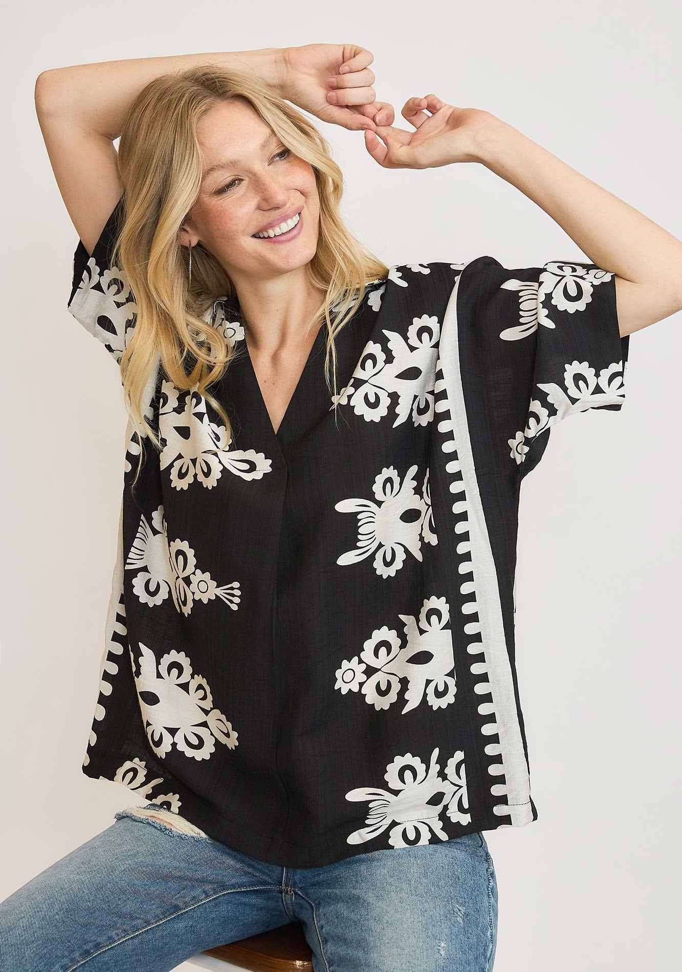 At Your Pace Black Boho Print Blouse