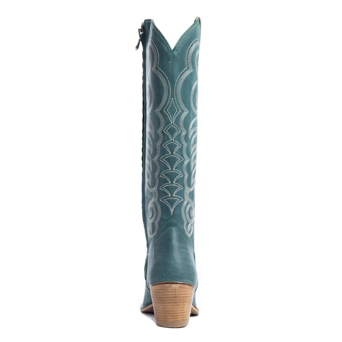 MYRA Teal Embroidered Leather Boots