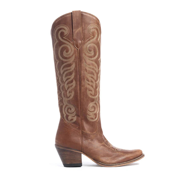 MYRA Brown Embroidered Leather Boots