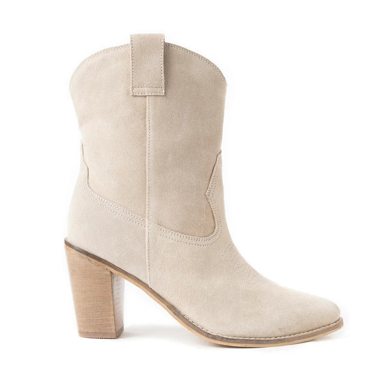 MYRA Suede Leather Ivory Booties