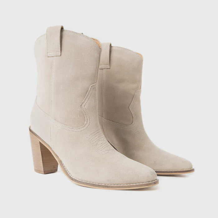 MYRA Suede Leather Ivory Booties