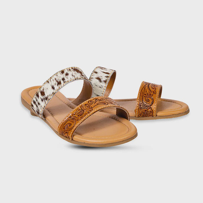 MYRA Cowhide & Tooled Leather Sandals