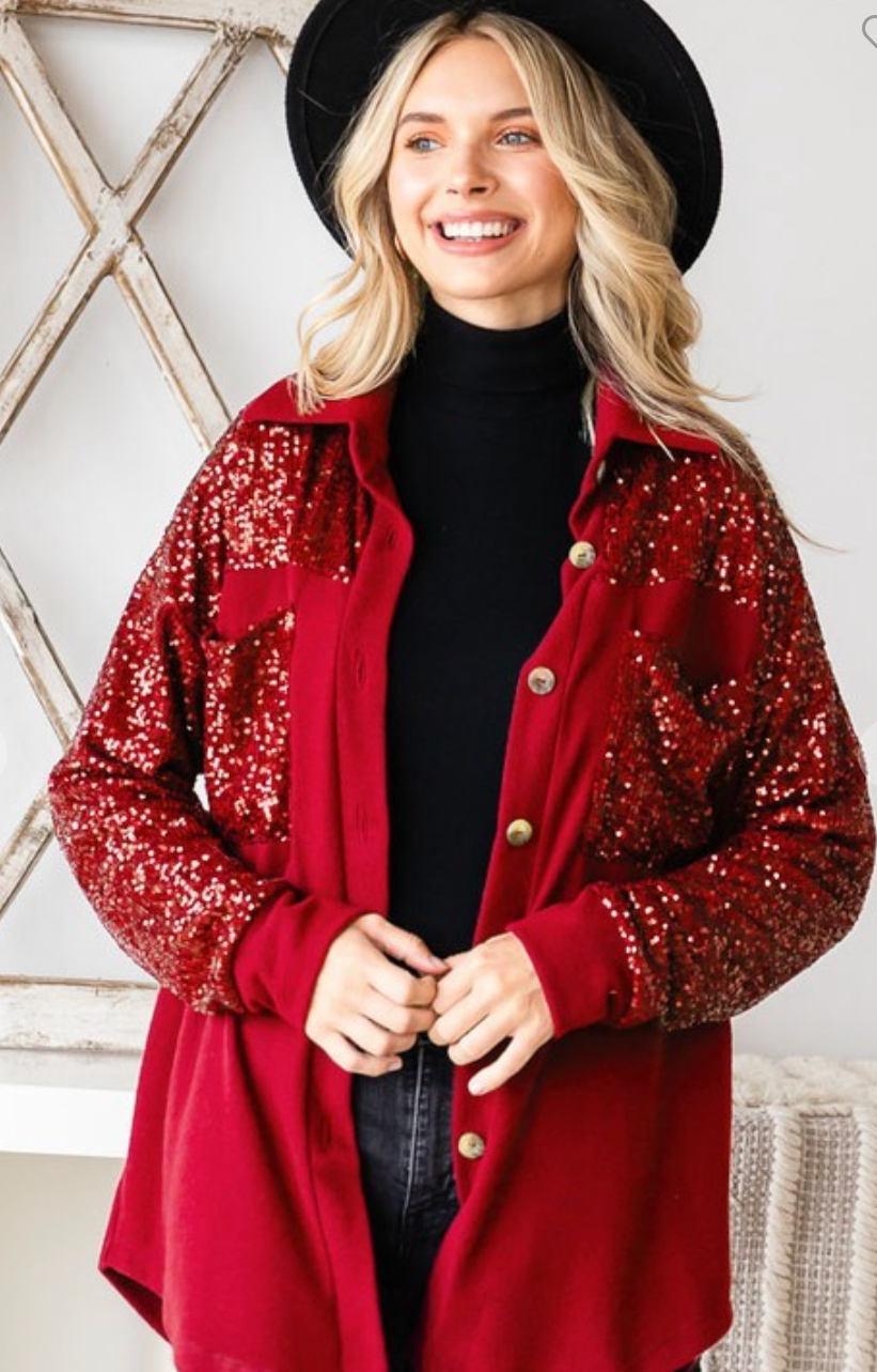 It's Beginning To Look A Lot Like Christmas Red Sequin Shacket