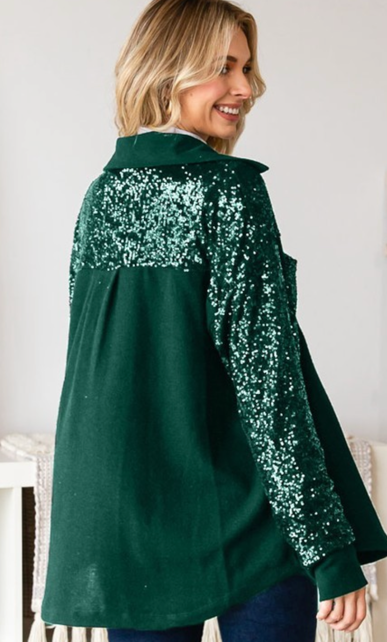 It's Beginning To Look A Lot Like Christmas Green Sequin Shacket