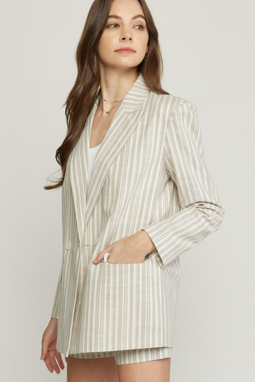 Could've Been You Striped Taupe Blazer