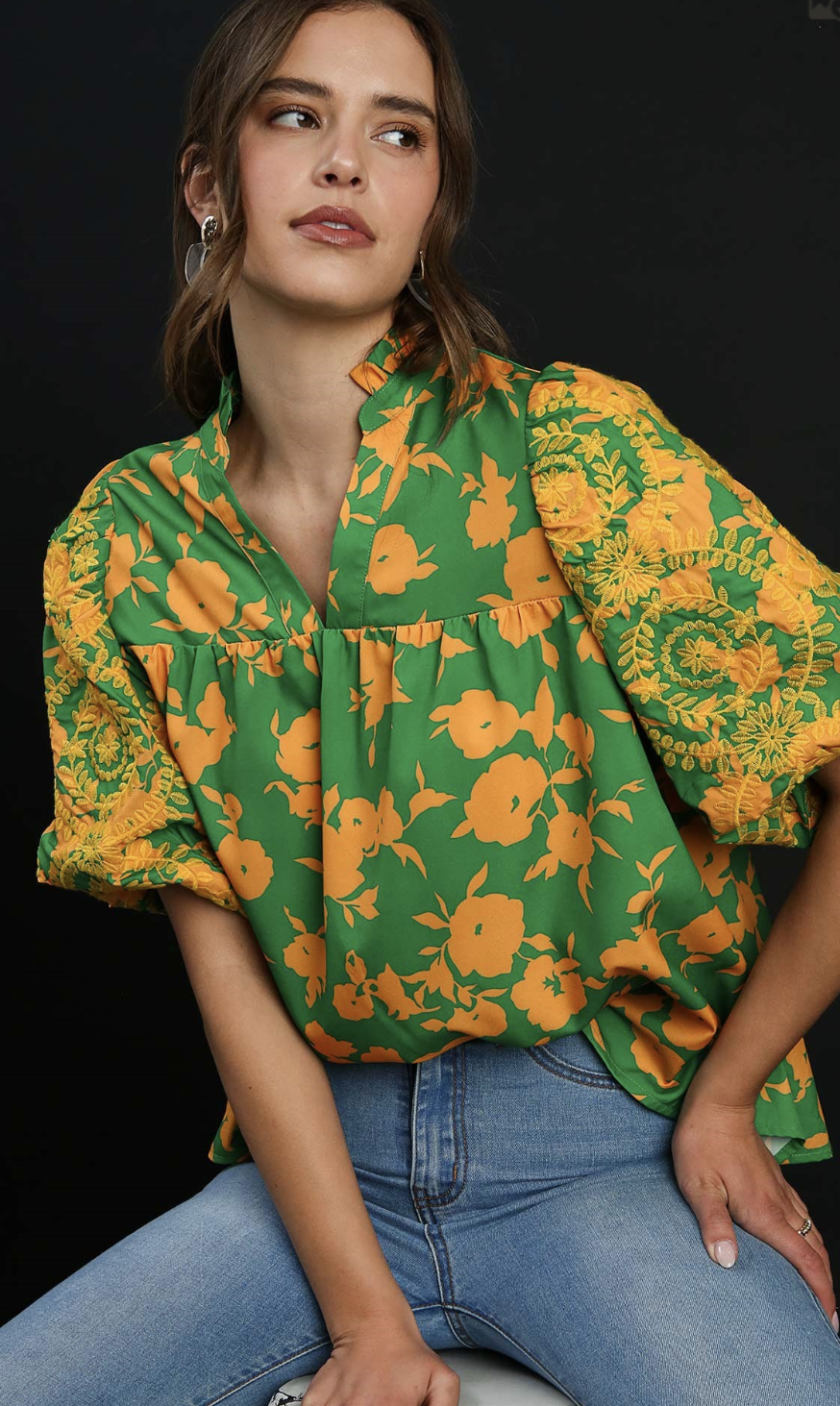 40% Off - Go Getter Green Embroidered Blouse