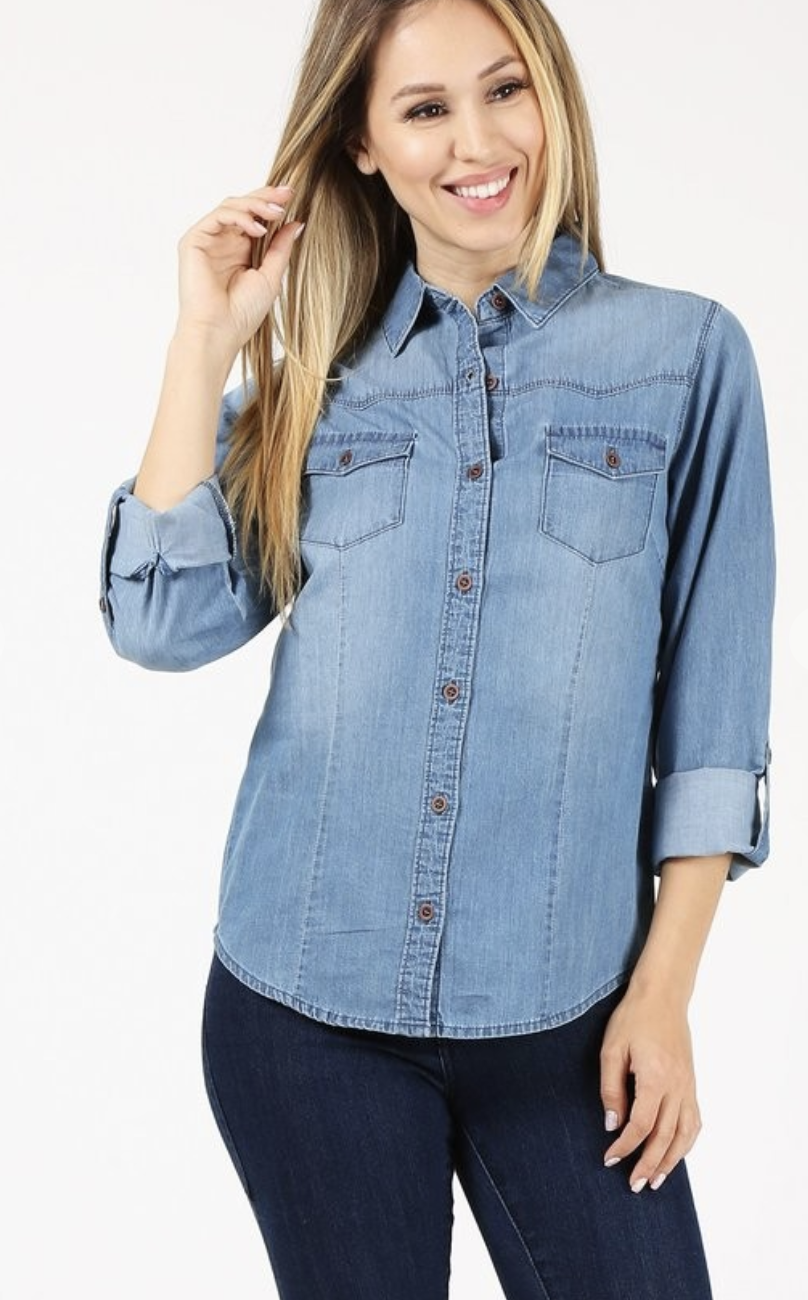 Desert Dreamin' Medium Wash Chambray Denim Top