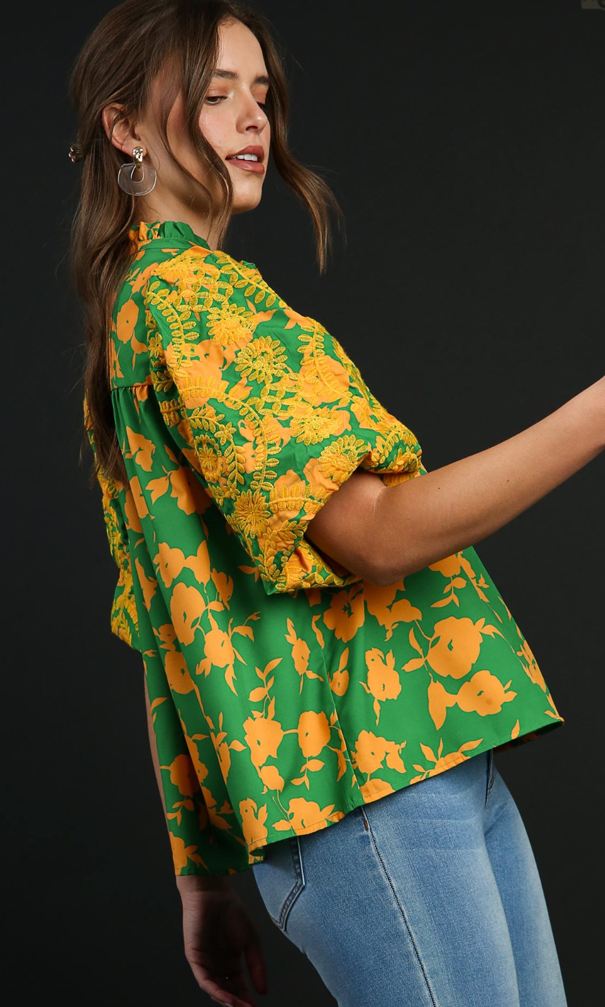 40% Off - Go Getter Green Embroidered Blouse