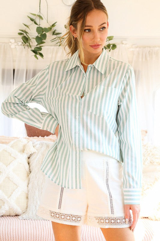 Soft Spoken Sage Striped Shirt