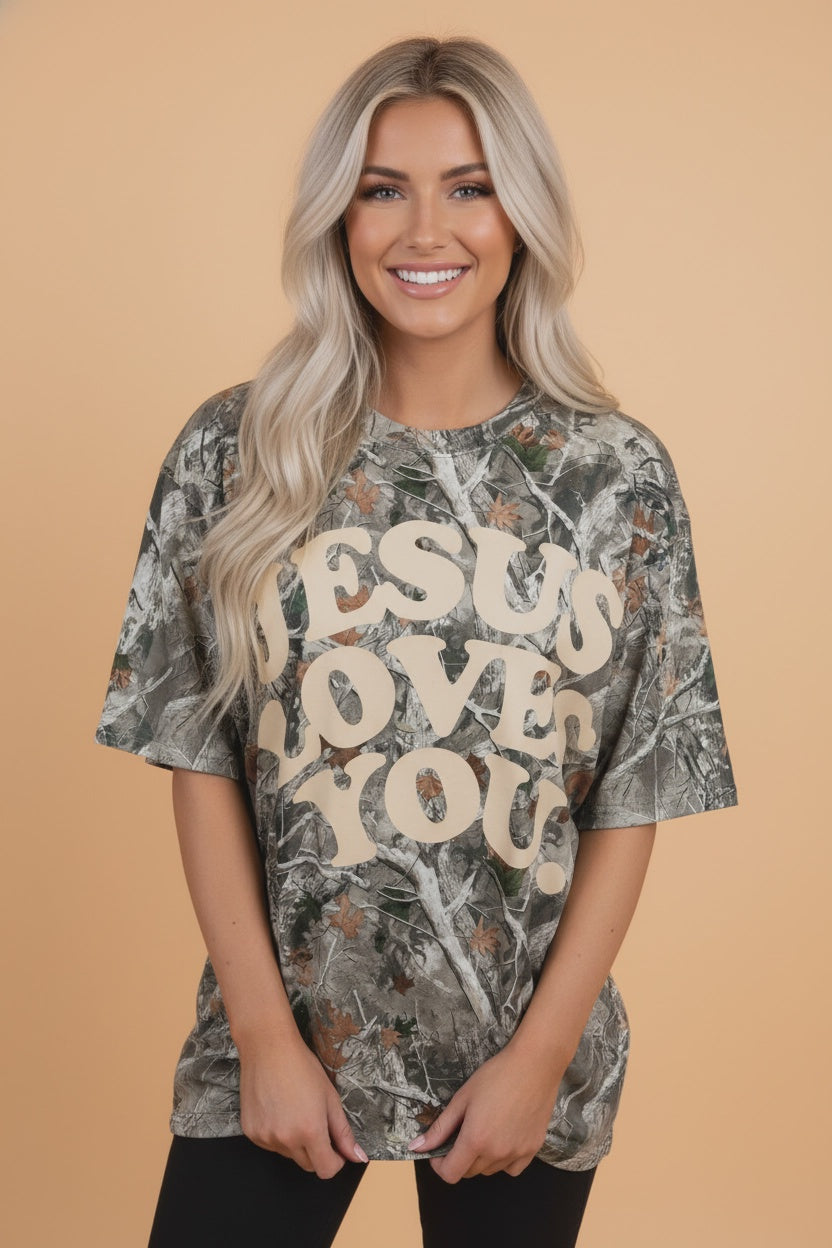 Jesus Loves You Camo Graphic Tee