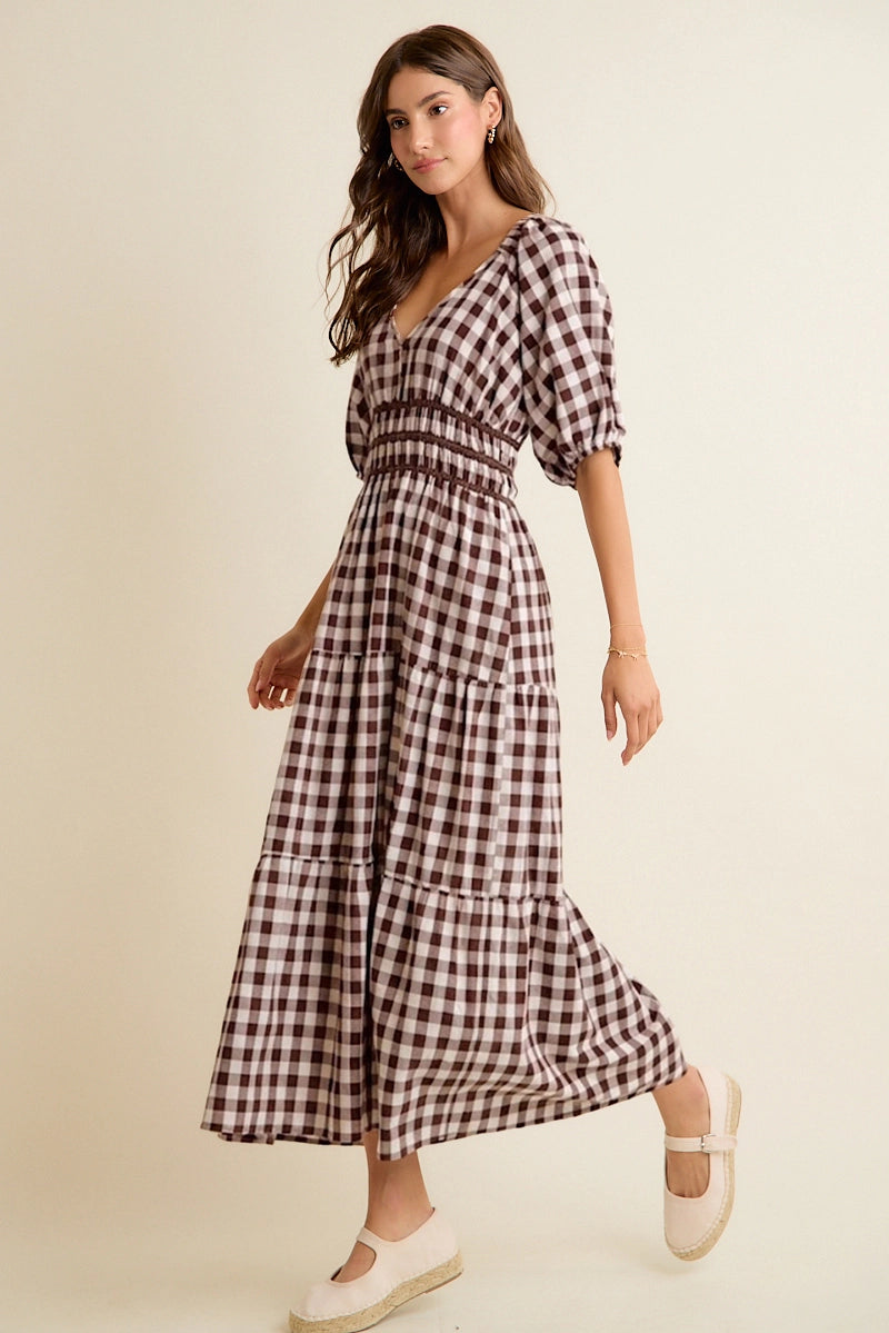 Farmers Market Brown Plaid Maxi Dress