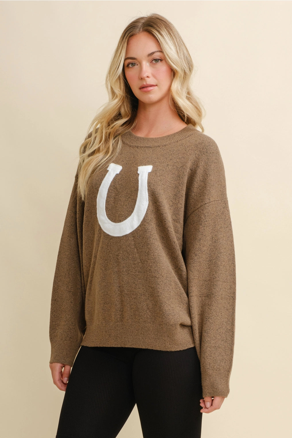 Bareback Rider Brown Horse Shoe Sweater