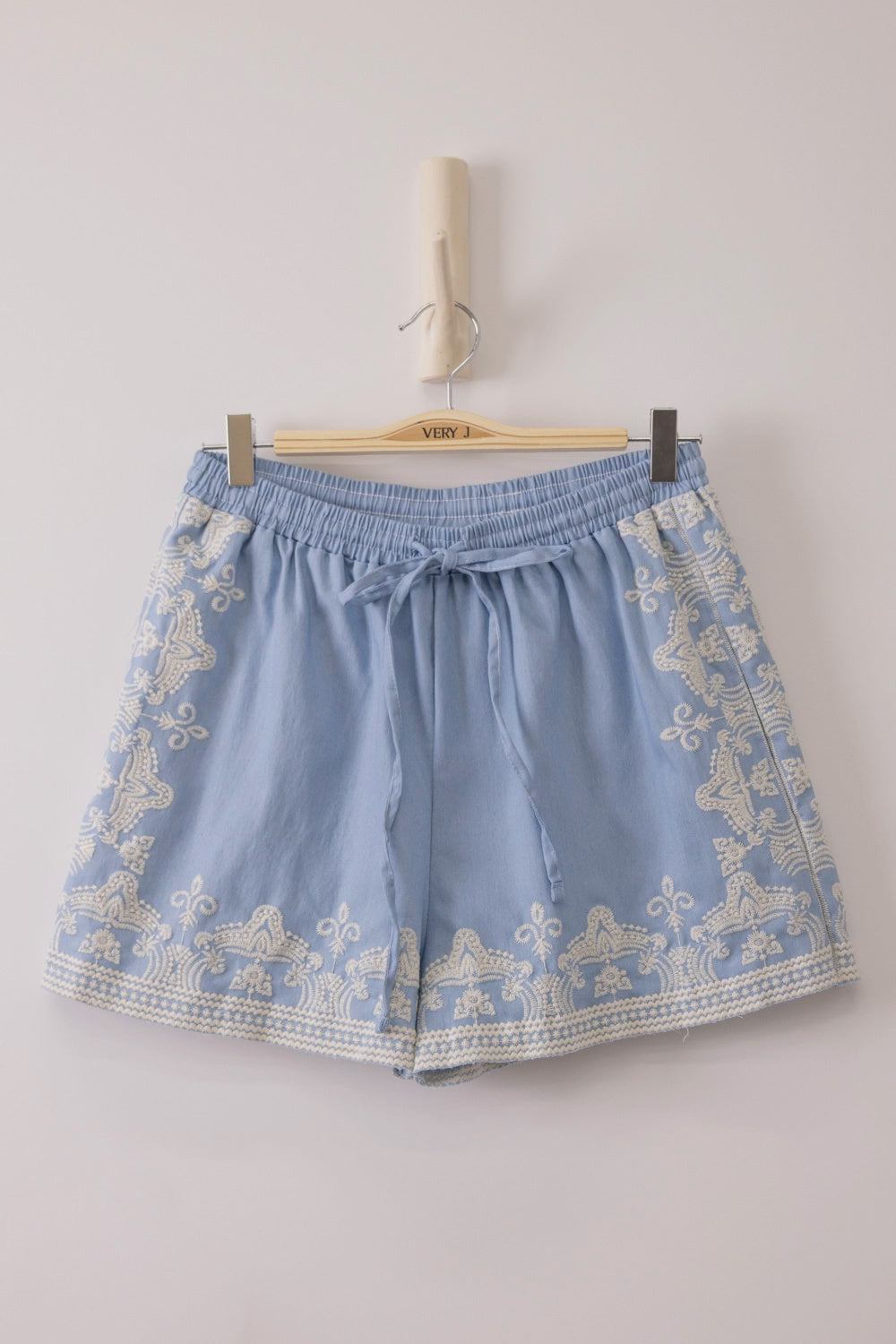 Coastin’ Light Chambray Embroidered Shorts